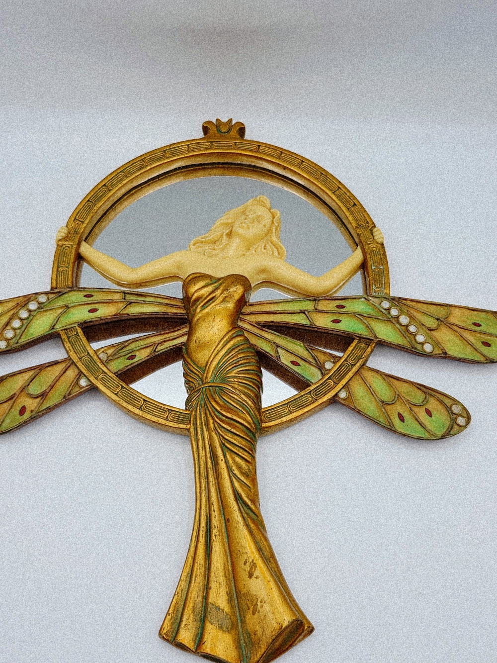 Vintage Gold and Green Art Nouveau Dragonfly Wall Decor
